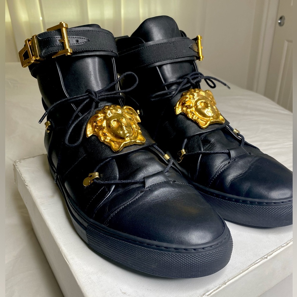 Versace Vitello Sneaker black Leather Medusa Gold hightop EU 46 13 Retail $1300